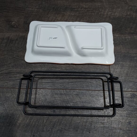 Serving Tray Platter D'Lusso Home Collection 2 Divided Sections Metal Stand - Picture 3 of 10